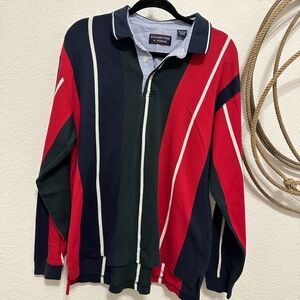 Roundtree & Yorke Men's Red and Green Striped Zip-Up Sweater